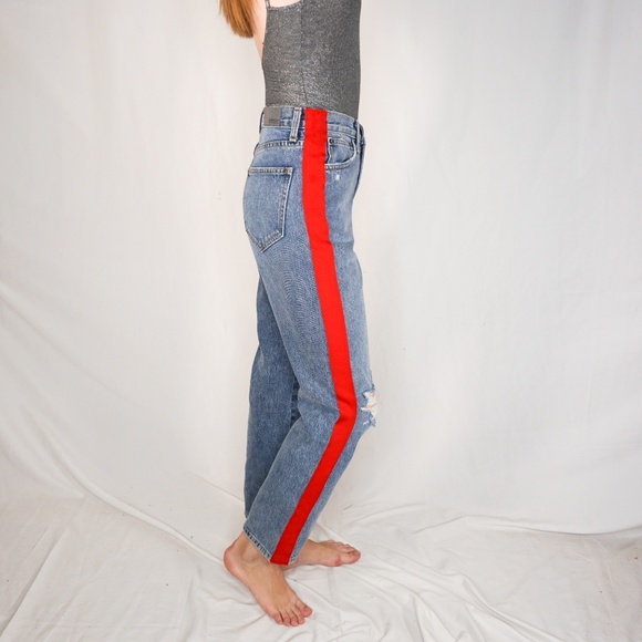 CARMAR Distressed Jeans Denim Red Stripe 25 Blue - Picture 2 of 7